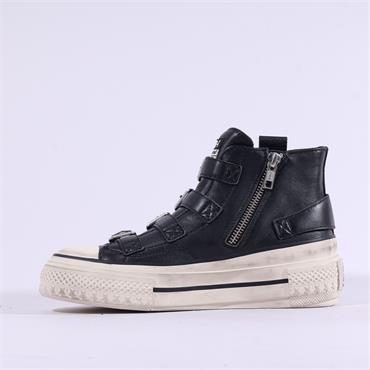 ASH Rainbow Buckle Strap Hi Top Trainer - Black